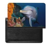 Étui de protection pour passeport dauphin sur corail avec blocage RFID - Porte-carte d'identité - Portefeuille de voyage sécurisé pour tickets de passeport, cartes de crédit, style, taille unique,