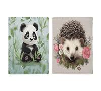 Étui de protection pour passeport en bambou avec motif panda, hérisson dans une couronne florale pour homme et femme, étui de protection portable pour cartes d'identité, organiseur de documents de
