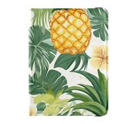 Étui de protection pour passeport en cuir avec motif ananas tropical, jaune, vert, feuilles de palmier, fleur, étui de protection pour passeport avec fente pour carte de vaccin, Ananas tropical jaune