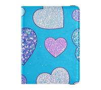 Étui de protection pour passeport en cuir avec motif cœur et paillettes - Pour femme - Léger - Fausse paillettes - Bleu - Taille unique, Fausses paillettes dessin animé coeur bleu, 1 size