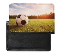 Étui de protection pour passeport en forme de ballon de football sur un terrain avec blocage RFID, porte-carte d'identité, portefeuille de voyage sécurisé pour passeport, tickets, cartes de crédit,