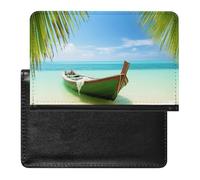 Étui de protection pour passeport en forme de bateau avec feuilles de noix de coco - Protection RFID - Porte-carte d'identité - Portefeuille de voyage sécurisé pour tickets de passeport, cartes de