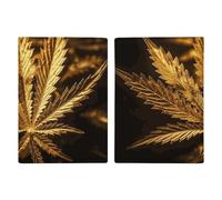 Étui de protection pour passeport imprimé cannabis doré - Pour voyage - Protection RFID - Étui portefeuille en cuir pour homme et femme - Cannabis doré - 20,3 x 13,8 cm, Cannabis doré, 20.3x13.8cm,