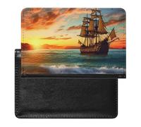 Étui de protection pour passeport motif bateau pirate au coucher du soleil - Protection RFID - Porte-carte d'identité - Portefeuille de voyage sécurisé pour tickets de passeport, cartes de crédit,