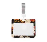 Étui de protection pour porte-badge chat porte-bonheur noir et blanc, avec cordelette et cordon.