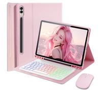Étui de protection pour Samsung Galaxy Tab S10 Ultra/S9 Ultra/S8 Ultra 14,6" avec clavier allemand éclairé par Bluetooth sans fil (QWERTZ) et souris, magnétique amovible, étui de clavier rétroéclairé