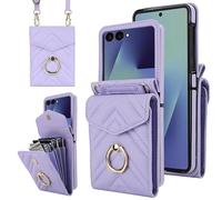 Étui de protection pour Samsung Galaxy Z Flip7 V - Design RFID - Compartiment pour cartes - Avec anneau