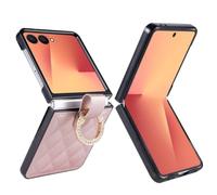 Étui de protection pour Samsung Galaxy Z Flip8 avec anneau en cuir synthétique, or rose