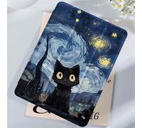 Étui de protection pour tablette avec motif de chat noir et peinture à l'huile de Van Gogh "Nuit étoilée", compatible avec iPad 9.7/10.2/10.5/10.9/12.9/Pro 11 (10e génération), Galaxy Tab S6 Lite 10.4