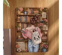 Étui de protection pour tablette avec motif Fille devant une bibliothèque, compatible avec iPad 9.7/10.2/10.5/10.9/12.9/Pro 11, 10e génération, Air 8 (M4) 2026 (11/13 pouces), Galaxy Tab S6 Lite 10.4