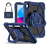 Étui de protection pour tablette Case For iPad 11th Generation A16 11 inch 2025 Rugged Shockproof Cover,Protective Case W 360 Swivel Kickstand+Hand Strap+Shoulder Strap Protection robuste(Blue 1)