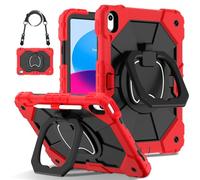 Étui de protection pour tablette Case For iPad 11th Generation A16 11 inch 2025 Rugged Shockproof Cover,Protective Case W 360 Swivel Kickstand+Hand Strap+Shoulder Strap Protection robuste(Rosso)