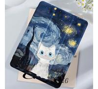Étui de protection pour tablette motif chat blanc, design ciel étoilé de Van Gogh, compatible avec iPad 9.7/10.2/10.5/10.9/12.9/Pro 11 (10e génération), Galaxy Tab S6 Lite 10.4", Kindle Paperwhite (12
