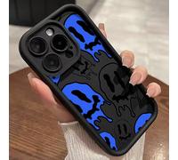 Étui de protection pour téléphone avec texture veloutée à motif floral, visage souriant torsadé bleu antichoc, compatible avec iPhone 16, 16 Pro, , Apple, Redmi 11 Lite, 12 Pro, 12, 12X, Note 11, 9A, 