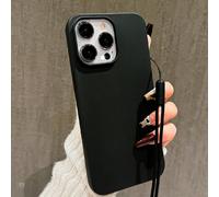Étui de protection pour téléphone de couleur bonbon mat noir minimaliste avec cordon. Étui de téléphone anti-chute créatif convenant aux 11 12 13 14 15 16 Plus, 13 Pro Max, XR, 16, 14 Plus, 14 Pro Max