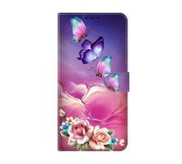 Étui de protection pour téléphone portable PU avec motif papillon et fleur, avec porte-cartes et fermeture magnétique. Antichoc, étanche, résistant aux rayures et à la chute. Convient à diverses marqu