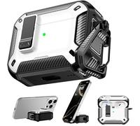 Étui de Protection RFUNGUANGO Compatible avec Les AirPods Pro 2e/1re génération avec Support de téléphone, Compatible avec la Fonction magnétique arrière,Blanc