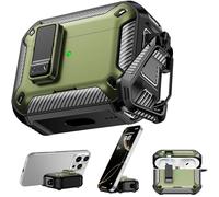 Étui de Protection RFUNGUANGO Compatible avec Les AirPods Pro 2e/1re génération avec Support de téléphone, Compatible avec la Fonction magnétique arrière,Vert Militaire