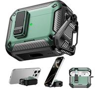 Étui de Protection RFUNGUANGO Compatible avec Les AirPods Pro 2e/1re génération avec Support de téléphone, Compatible avec la Fonction magnétique arrière,Vert