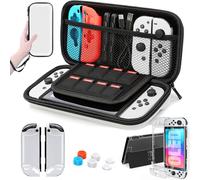 Étui de Protection Rigide et Portable pour Nintendo Switch OLED avec Protecteur d'écran, Capuchons pour Console Nintendo Switch OLED et Accessoires, Blanc, kit boîtier Switch OLED