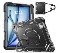 Étui de protection robuste compatible avec iPad Air 4 11,9" 2020/Air 5 11" 2022, coque robuste antichoc avec béquille rotative, poignée et bandoulière, noir