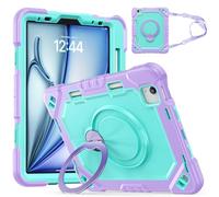 Étui de protection robuste compatible avec iPad Air 4 11,9" 2020/Air 5 11" 2022, coque robuste antichoc avec béquille rotative, poignée et bandoulière. Violet + vert menthe