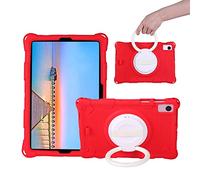 Étui de protection robuste en silicone souple et léger pour tablette enfant Lenovo Tab K10 TB-X6C6F TB-X6C6X TB-X6C6NBF 10,3", avec dragonne, ceinture d'épaule et support rotatif (rouge)