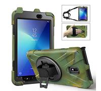 Étui de protection robuste et résistant aux chocs pour tablette Samsung Galaxy Tab Active 2 8" 2017 T390/T395/T397 W avec bandoulière, béquille rotative, poignée - Camouflage
