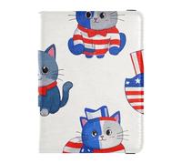 Étui de protection ultra fin en cuir pour passeport familial en forme de chat gris pour le 4 juillet, Chat gris du 4 juillet pour le jour de l'indépendance, 1 size