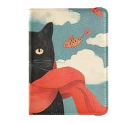 Étui de protection ultra fin en cuir pour passeport Motif chat noir, Un chat noir qui réfléchit, 1 size