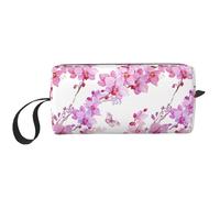 Étui de rangement de voyage à fermeture éclair avec imprimé fleurs roses et papillons