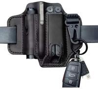Étui de rangement en cuir pour outils multifonctions - Étui en cuir pour EDC - Boucle de ceinture - Porte-outils multifonctions en cuir avec porte-clés pour ceinture et lampe de poche - Noir