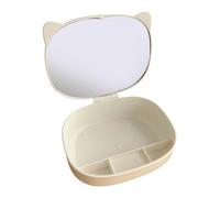 Étui de rangement miroir de voyage pour rouges à lèvres, pinceaux, outils cosmétiques, besoins de voyage, blanc élégant, blanc, Beauté de masse