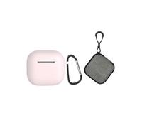 étui de rangement portable en silicone rose compatible avec les AirPods 4, avec mousqueton et pochette
