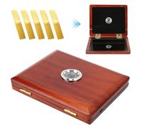 Étui de rangement pour anches de saxophone, étui à anches de clarinette Boîte de rangement en bois à 5 anches avec hygromètre(couleur sombre)