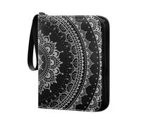 Étui de rangement pour cartes de jeu, 50 pages avec 400 emplacements pour cartes de sport, cartes à collectionner, albums, argent, blanc, mandala, tribal, ethnique, cercle, fleur, noir