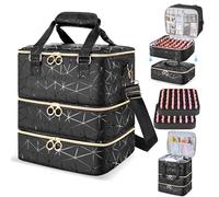 Étui de rangement pour vernis à ongles pouvant contenir 84 bouteilles (15 ml) et lampe à ongles, 3 couches en cuir synthétique, sac de rangement pour fournitures à ongles, grande bandoulière pour