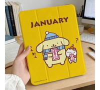 Étui de tablette Sanrio Pompompurin Janvier Hiver Jaune Antichoc avec Support Couverture Imprimée Étui de Protection Compatible avec Ipad 7.9/8.3/9.7/10.2/10.5/10.9/11/12.9/13 Pouces, Compatible avec 