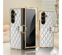 Étui de téléphone à anneau de préhension à carreaux à la mode avec protecteur d'objectif en verre trempé, compatible avec Samsung Galaxy Z Fold 2/3/4/5/6/7, coque de protection antichoc Galaxy Z Fold3