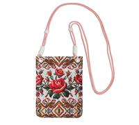 Étui de téléphone à bandoulière de grande capacité avec motif de rose brodé ukrainien pour un voyage sans soucis, rose, Taille unique