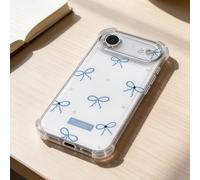 Étui de téléphone à coussin d'air anti-chute transparent avec nœud papillon bleu et slogan, compatible avec Apple 7/8/X/XR/XS Max/11/12/13/14/15/16/17 Pro Max, Galaxy A14/A15/A16/A17/A04/A05/A06/A07/A