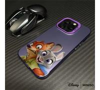 Étui de téléphone à impression liquide imitation Judy & Nick de Zootopia par MINISO pour les séries 17/17 Pro/17 Pro Max/17 Air/16/15/14/13/12/11. Étui 17 Pro Max, étui 17 Pro, étui 17. Idée cadeau po