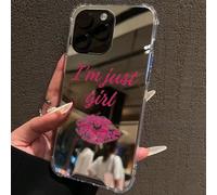 Étui de téléphone à miroir rose antichoc, motif lèvres rouges "Je suis juste une fille", étui de téléphone à miroir antichoc, étanche, anti-choc, anti-rayures, version internationale, pas la version d