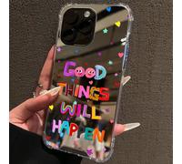 Étui de téléphone anti-chute avec motif miroir "No Regrets Only Memories", compatible avec iPhone 13/11/17/17pro/16/14/15/15pro/15 Plus/15 Promax/11pro/12pro/13pro/14pro/11promax/12promax/13promax/14p