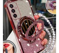 Étui de téléphone antichoc 16-en-1 avec élément miroir pailleté + Cordon porte-badge pailleté + Miroir compact pailleté + Support magnétique, compatible avec iPhone 6/7/8/X/XS/XR/11/12/13/14/15/16, Ga