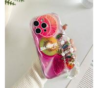 Étui de téléphone antichoc à bord ondulé crémeux et brillant peint en fraise avec accessoire de bracelet en perles fait main, compatible avec iPhone 16/11/16pro/16plus/16promax/16e/15Promax/13/14/12/X
