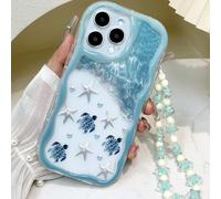 Étui de téléphone antichoc avec motif de peinture dégradée vague, étoile de mer et tortue de mer, éléments océaniques mode, avec bracelet perlé fait main. Compatible avec iPhone XR/7/8, 15 Pro Max, 13