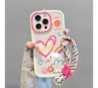 Étui de téléphone antichoc avec motifs de graffitis, visages souriants, arc-en-ciel, fleurs, cœurs et flèches peints, compatible avec iPhone 14, 14 Pro, 14 Pro Max, 13, 13 Pro, 13 Pro Max, 11, 11 Pro 