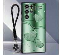 Étui de téléphone antichoc avec trou de précision, bord droit, cœur vert peint avec fleur noire à cinq pétales, sangle de main, compatible avec iPhone 14, 14 Pro, 14 Pro Max, 3D 13, 13 Pro, 13 Pro Max