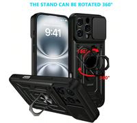 Étui de téléphone antichoc de qualité militaire avec anneau rotatif à 360° et cache-objectif coulissant. Compatible avec Apple 17 Pro Max, 11/12/13/14/15/16 Pro Max, Galaxy S22/23/24/25+ Ultra, A04/A0